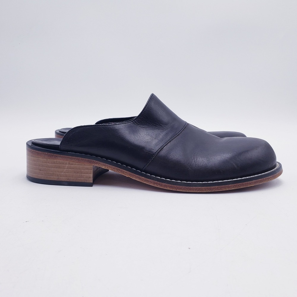 Hobbs Marilyn‎ Anselm Black Leather Mules Round Toe Block Heel Italy Size 38.5